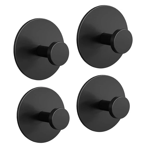 Bussdis Multifunctional Towel Hooks for Bathroom Wall - Extra Sticky Stainless, Holds up to 12LB, Coat Hooks Wall Hooks, Adhesive Door Holder Hanger Shower Accessories, Matt Black Heavy Duty