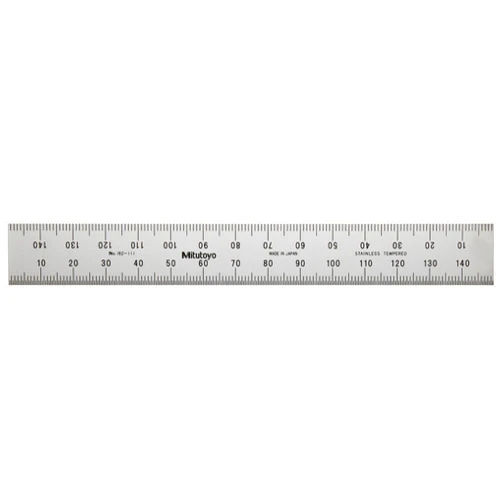 Mitutoyo 182-111, Steel Rule, 150mm, (1mm, 1/2mm), 1.2mm Thick X 19mm Wide, Satin Chrome Finish Tempered Stainless Steel