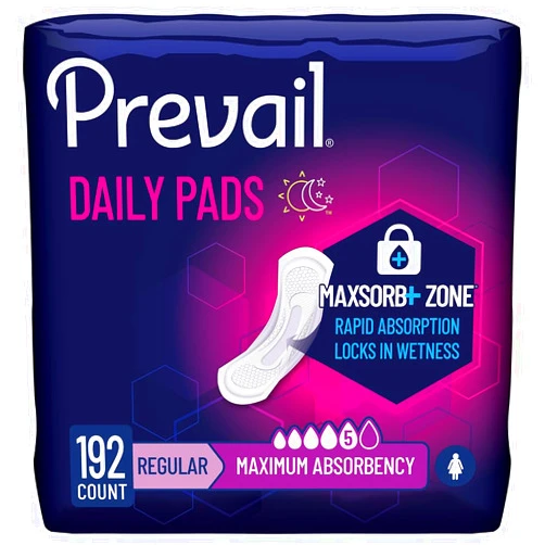 Prevail Incontinence Bladder Control Pads for Women, Maximum Absorbency, Regular Length, 192 Count