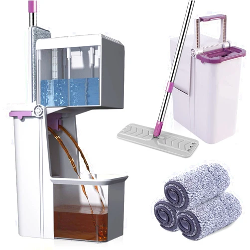 CHQMQCALL Mop Bucket with Wringer，Hands Free Floor Flat Mop and Bucket That Separates Dirty and Clean Water, 3Washable & Reusable Microfiber Pads