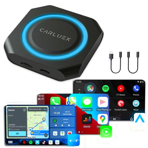 CARLUEX PRO+ Wireless CarPlay & Android Auto Adapter, 8-Core Android 13 Multimedia AI Box, YouTube/Netflix/Google Store, Built-in Navigation, Supports SIM & TF Card
