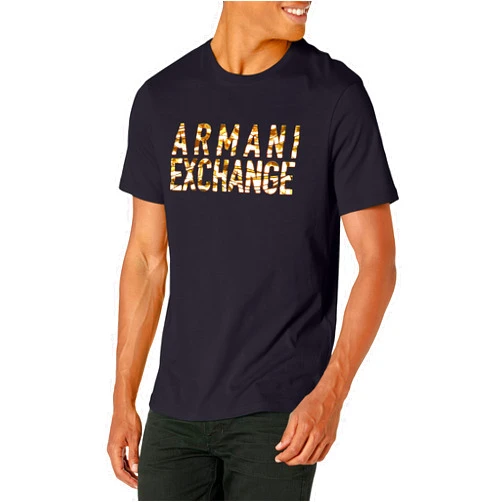 A|X Armani Exchange AX Armani Exchange Men's Iridescent Wave Logo Graphic T-Shirt X-Large Navy