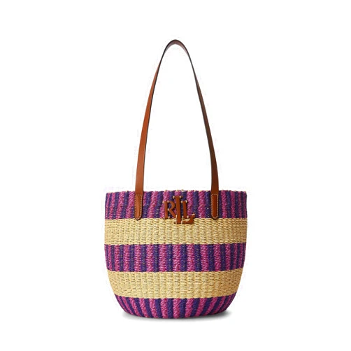Lauren Ralph Lauren Striped Straw Medium Hartley Tote Bag