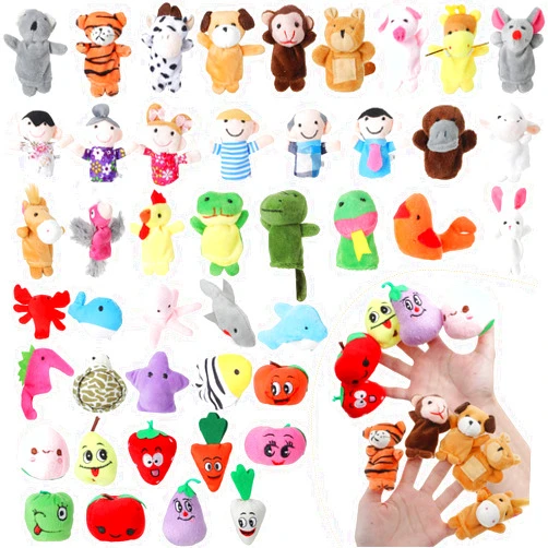 Skylety 44 Pieces Finger Puppets Set Cartoon Animal Fruit Family Story Time Cloth Velvet Puppets Mini Hand Finger Plush Doll Toy for Boys and Girls Birthday Present Party Favor Playset