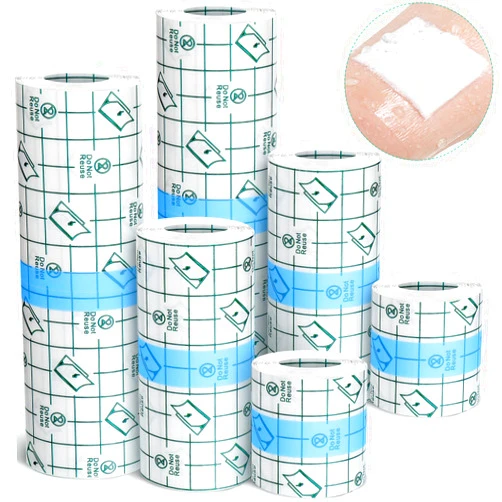 SouZou Threlaco 6 Pieces Transparent Stretch Adhesive Bandage Waterproof Bandage Transparent Film Dressing Roll Shower Protector Clear Adhesive Bandage Dressing Tape for Tattoo Swim Shower, 3 Sizes