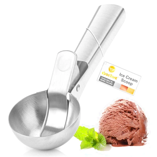 YasTant Premium Ice Cream Scoop with Trigger Ice Cream Scooper Stainless Steel, Heavy Duty Metal Icecream Scoop Spoon Dishwasher Safe, Perfect for Frozen Yogurt, Gelatos, Sundaes, Large Silver