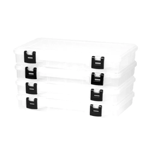 Plano ProLatch 3700 StowAway 4-Pack, Clear and Black, ProLatch Locking System, Transparent Design to Quickly Identify Contents, Fits 3700 Series Tackle Bags