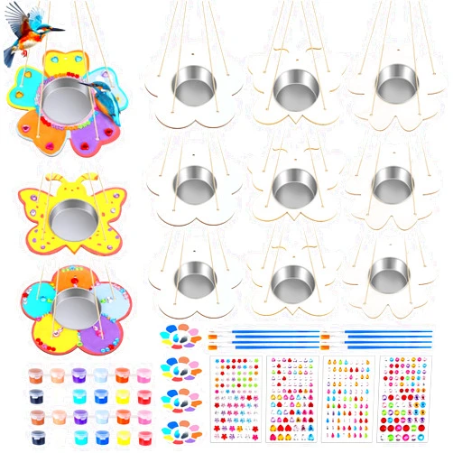 Czlotyh 12 Pack Bird Feeder Craft Kits with Stainless Steel Bowls DIY Your Own Unfinished Wooden Ornaments Outdoor Party Favor Gifts for Nature Loving Kids