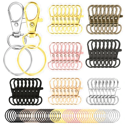 AUGSUN 100PCS Swivel Clasps Lanyard Snap Hooks with Key Rings, Key Chain Clip Hooks Lobster Claw Clasps for Keychains Jewelry DIY Crafts (Multicolor)