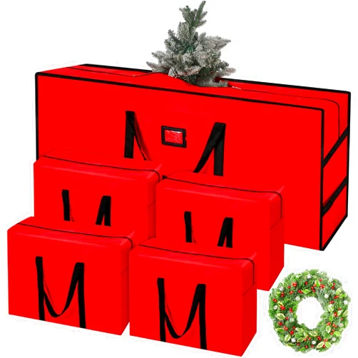 Berlune 6 Pcs Christmas Tree Storage Bag for 7.5 ft Heavy Duty 600d Oxford Waterproof Storage Bag with Reinforced Handle Dual Zipper 4 Pcs Garland Bag 2 Pcs Christmas Tree Storage Containers