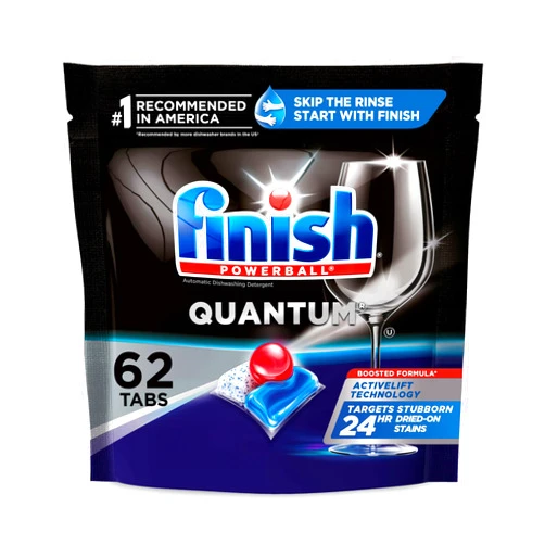 FINISH Quantum Powerball, Dishwasher Pods, Dishwasher Detergent Liquid, Dishwasher Soap, Advanced Clean & Shine, 62ct Dishwasher Tablets