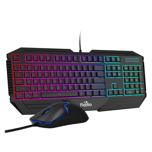 Fiodio Rainbow Wired Gaming Computer Keyboard and Mouse Combo, Ergonomic Keyboards with Wrist Rest, 104 Multimedia Keys, 1600 DPI Gamer Mouse for Windows PC and Desktop