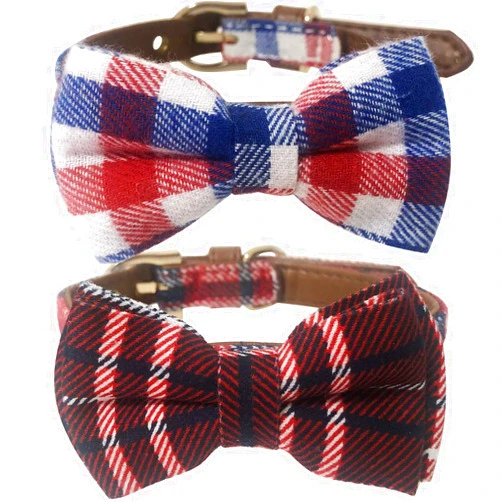 StrawberryEC Collar for Small Dogs and Cats - StrawberryEC Cute Bowtie Dog Collar for Girls and Boys (2PCS-Red+Blue)