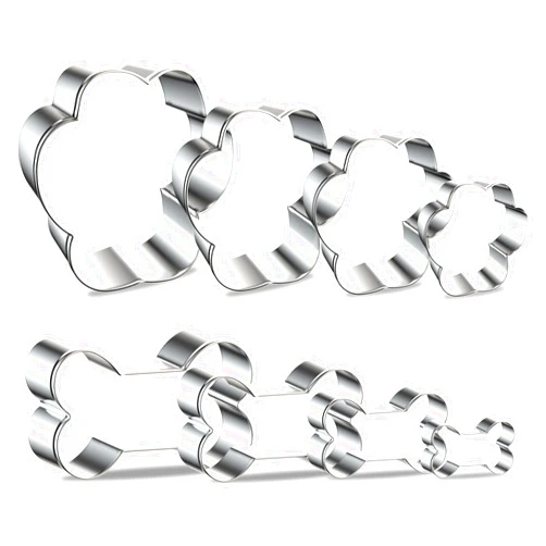 Hottion 8PCS Dog Bone and Dog Paw Print Cookie Cutters Set, Metal 4 Sizes Dog Bone Paw Shape Cookie Cutters, Dog Theme Party Cookie Cutter Dog Treats Cutters Molds for Homemade Treats Baking