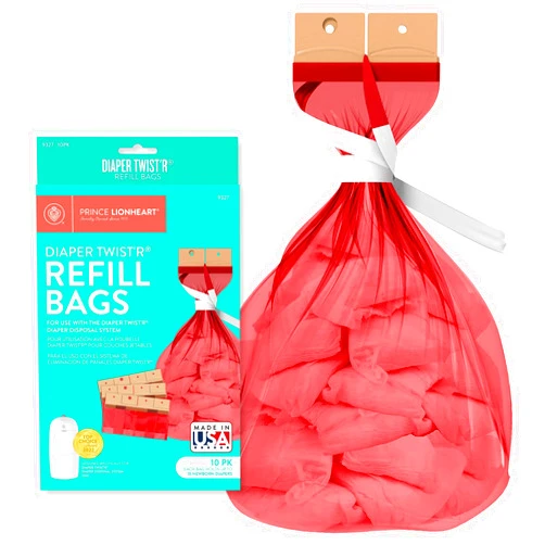 Prince Lionheart Diaper Pail Refill Bags - 10 PACK of Diaper Bags for Diaper Twist’R Diaper Pail, 7-Layer Diaper Bag with Odor Free Patented Technology Made in USA