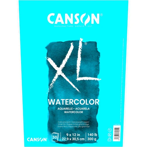 Canson XL Series Watercolor Pad, Heavyweight White Paper, Foldover Binding, 30 Sheets, 9x12 inch