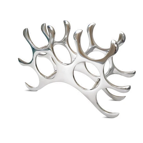 IHI EST. 1986 India Handicrafts 8809 9-Bottle Silver Tone 16.6 x 10 Inch Aluminum Tabletop Wine Rack Stand