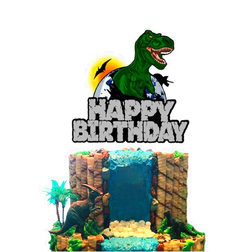 LYNHEVA Dinosaur Happy Birthday Cake Topper, T-Rex Smash Cake Topper, Boys Birthday Party Decoration, Dinosaur Party Supplies