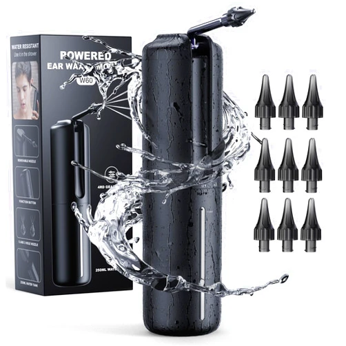 ENIFER Water Powered Ear Cleaner Ear Wax Removal Kit Waterproof USB Rechargeable Safe & Effective Triple Jet Stream 5 Pressure Settings 4 Modes Ear Cleaning Irrigation Kit with Basin & 10 Tips