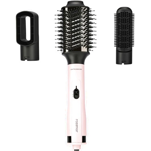 Rozamor Titanium Volumizer Hair Dryer, 3 in 1 Negative Ion Pink Interchangeable Hot Air Brush Set for Straightening, Drying, Curling - 3 Inch Oval Brush, Multi-Temperature