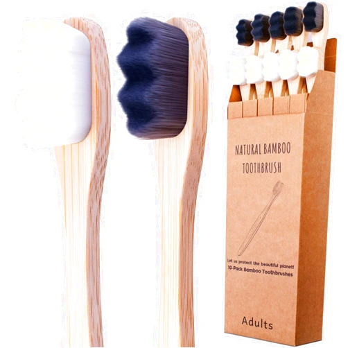 ECOETBOO Bamboo Micro-Nano Toothbrushes, Extra Soft Toothbrush with 20000 Bristles Designed for ​Sensitive Gums Kids Adults (Black White 10P)