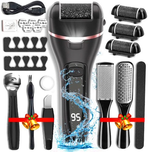 Wea&Hea Electric Callus Remover for Feet with 3 Roller Heads 2 Speed Rechargeable Waterproof Professional Pedicure Kit 17 in 1 Foot File Tools Perfect for Dead Hard Cracked Dry Skin
