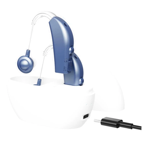 MEDca Digital Hearing Aids for Seniors - (Pair of 2) Personal Hearing Enhancement Behind-The-Ear BTE Aid PSAP Sound Amplifier, Rechargeable Digital Hearing Amplifier with All-Day Battery Life, Modern Blue