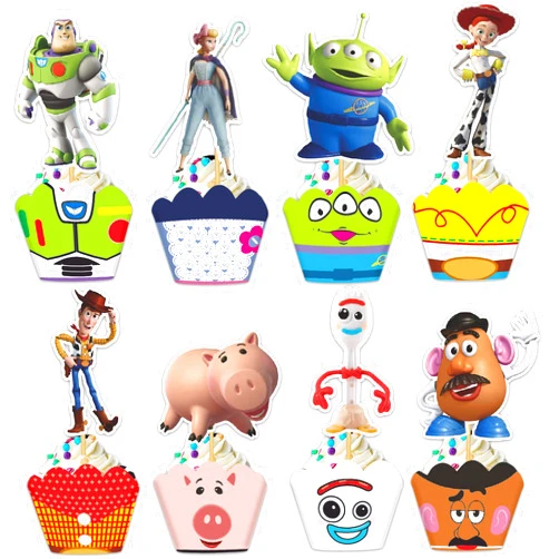 Nuwontun 48Pcs Toy Inspired Story Cupcake Toppers and Wrappers for Cake Decorations, Toy Inspired Story Cake Topper Birthday Party Supplies for Boys Girls.