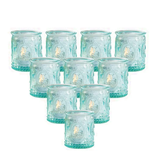 Kate Aspen Tea Light Holder- 24PCS- Vintage Blue Glass Tealight Candle Holders, Perfect Favors Decoration for Wedding, Bachelorette, Bridal Shower
