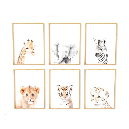 Tanmart Nursery Animal Wall Art Decor Baby Safari Canvas Prints Jungle Animal Wall Art Poster Baby Room Art Nursery Safari Pictures for Bedroom Boys Room 12x16 Inch Set of 6 Unframed