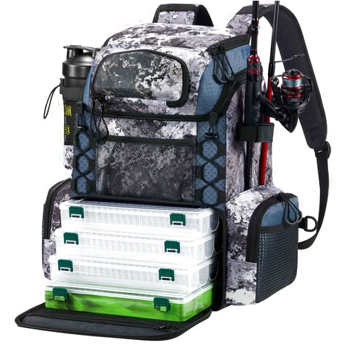 Piscifun Fishing Tackle Backpack with Rod Holders & 4 Tackle Boxes, Outdoor Fishing Bag with Waterproof Rain Cover