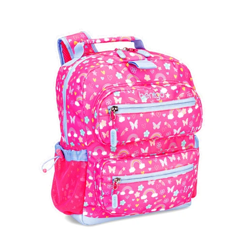 Bentgo Kids Backpack - Lightweight 14” Backpack in Fun Prints for School, Travel, & Daycare, Ideal for Ages 4+, Roomy Interior, Durable & Water-Resistant Fabric, & Loop for Lunch Bag (Rainbows)