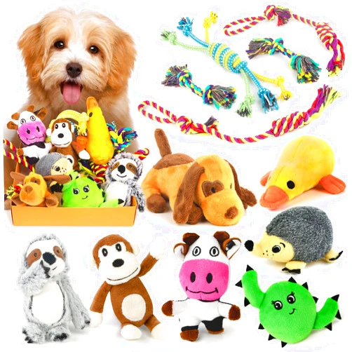 LEGEND SANDY Dog Squeaky Toys for Small Dogs, 12 Pack Puppy Toys for Teething, Cute Small Dog Toys Stuffed Plush Dog Toy Bundle, Natural Cotton Puppy Rope Toy, Puppy Chew Toys to Keep Them Busy