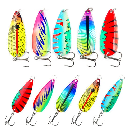 Shaddock Fishing 5pcs Fishing Spoons, Metal Jigging Casting Lure Trolling Spoon with Treble Hook for Tuna Salmon Bass Walleye Trout Saltwater Freshwater Fishing with Tackle Box