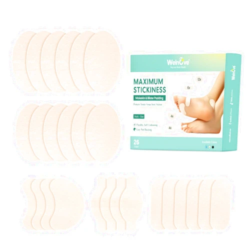 Welnove Moleskin Tape Pads for Blister - 26ct Adhesive Blisters Bandages for Flats, Foot, Toe, Feet, Finger - Mole Skin Patch for Blister,Callus,Bunion Prevention & Recovery - Travel Essentials