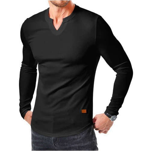 JMIERR Mens Long Sleeve Muscle T Shirts Casual V-Neck Longline Ribbed Tee Shirts