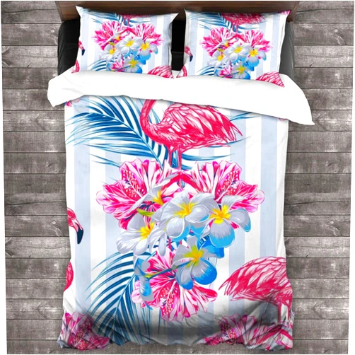 Attducza Pink Flamingo Hibiscus Flowers 3-Piece Bedding Set 86