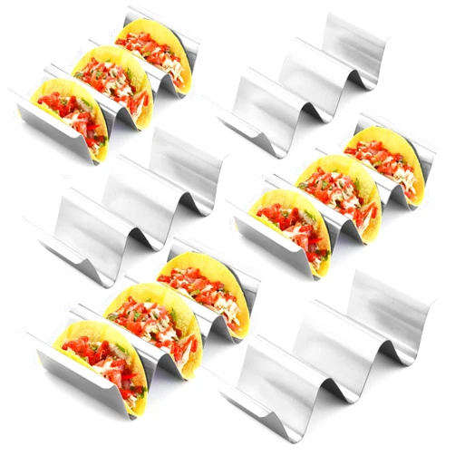 RTT Stainless Steel Taco Holder Stand, Set of 6 - Stylish Rack Holds Up to 3 Tacos Each, Keeping Shells Upright - Oven, Grill and Dishwasher Safe