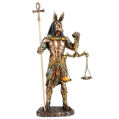 Veronese Design 10 5/8 Inch Anubis Holding Ankh Staff and Scale Resin Sculpture Cold Cast Bronze