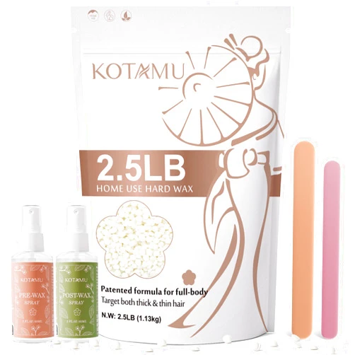 KOTAMU Hard Wax Beads, 2.5lb Waxing Beads for Full Body Bikini Brazilian Facial Leg Sensitive Skin Hair Removal, Unscented Wax Beans Target All Hair Types, Ideal for Women Men at Home & Salon Waxing