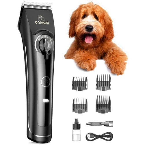 oneisall Dog Clippers for Grooming Doodles Poodles Thick Curly Hair,Low Noise Heavy Duty Dog Grooming Kit with Detachable Metal Blades