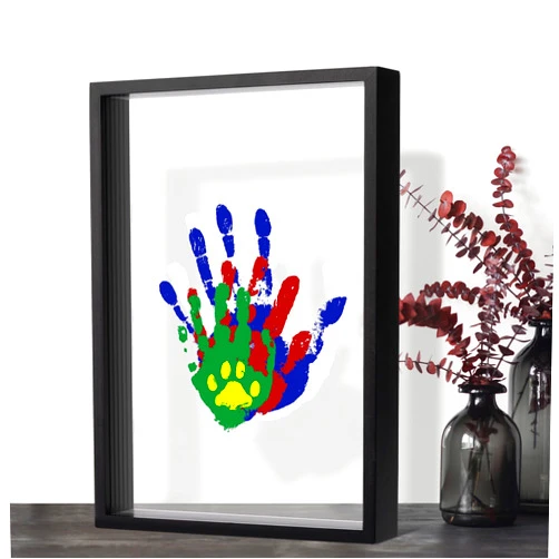 Guanshiya Family Handprint Kit, DIY Art Print Wooden Frame for Family Night, Gifts for New Parents, Adoption Gifts, 5 Non-Toxic Paints (Black)