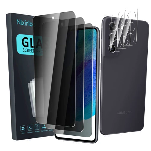 Nixinioo 3 Pack Privacy Screen Protector for Samsung Galaxy S21 FE With 3 Pack Camera Lens Protector, Anti Spy Tempered Glass 9H Hardness, Black Protector Anti Spy, Anti-Scratch, Bubble Free