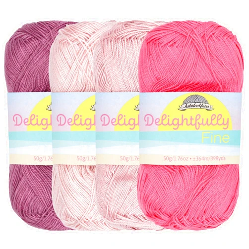 BambooMN JubileeYarn Delightfully Fine Yarn - 50g/Skein Lace Bamboo - Shades of Pink - 4 Skeins