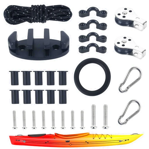 ORLANG Kayak Canoe Anchor Trolley Kit with 33ft Reflective Rope, Kayak Anchor Trolley System Kit, Anchor Trolley Kit with Zig Zag Cleat,Pulleys,Pad Eyes,Snap Hooks,Rigging O Ringand Mounting Hardware