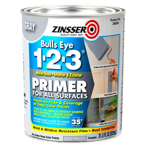Zinsser 286258 Bulls Eye 1-2-3 All Surface Primer, Quart, Gray