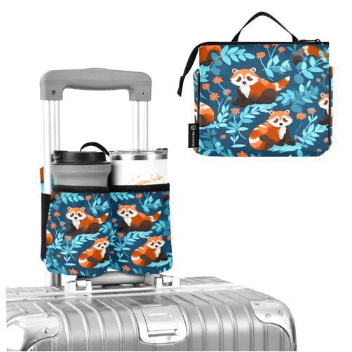 YETTASBIN Red Panda Universal Luggage Travel Cup Holder, Free Hand Drinks Carrier Portable Travel Storage Bag for Most Suitcase Handles, Gift for Flight Attendants, Travel Essential