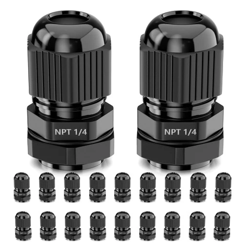 TRAORM 20pcs 1/4'' NPT Cable Gland for 0.16-0.31in/4-8mm Cable Diameter, IP68 Waterproof Adjustable Locknut Strain Relief Cord Connector with Gaskets