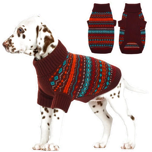 Kuoser Dog Sweater Dog Clothes, Soft Dog Sweaters Knitted Pullover for Small Medium Dogs Cat Girl Boy, Cold Weather Warm Bohemian Turtleneck Knitwear Pet Apparel for Chihuahua, Pug, Bulldog, Dachshund
