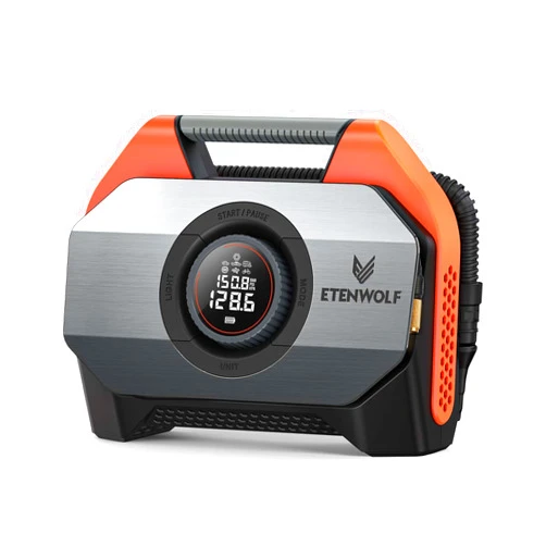 ETENWOLF VORTEX S6 Tire Inflator Portable Air Compressor for Heavy-duty Vehicle, Cordless Air Pump for Car & Inflatables with 19200 mAh Battery, 100% Duty Cycle & Dual Cylinder Bike Pump, Vivid Orange